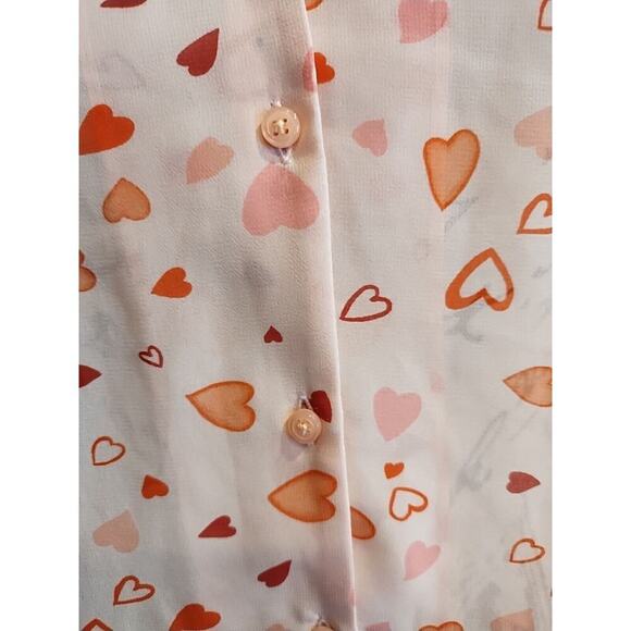 Old Navy Top Womens Large Pink Hearts 3/4 Sleeve Sheer Button Valentines Day - Picture 2 of 6